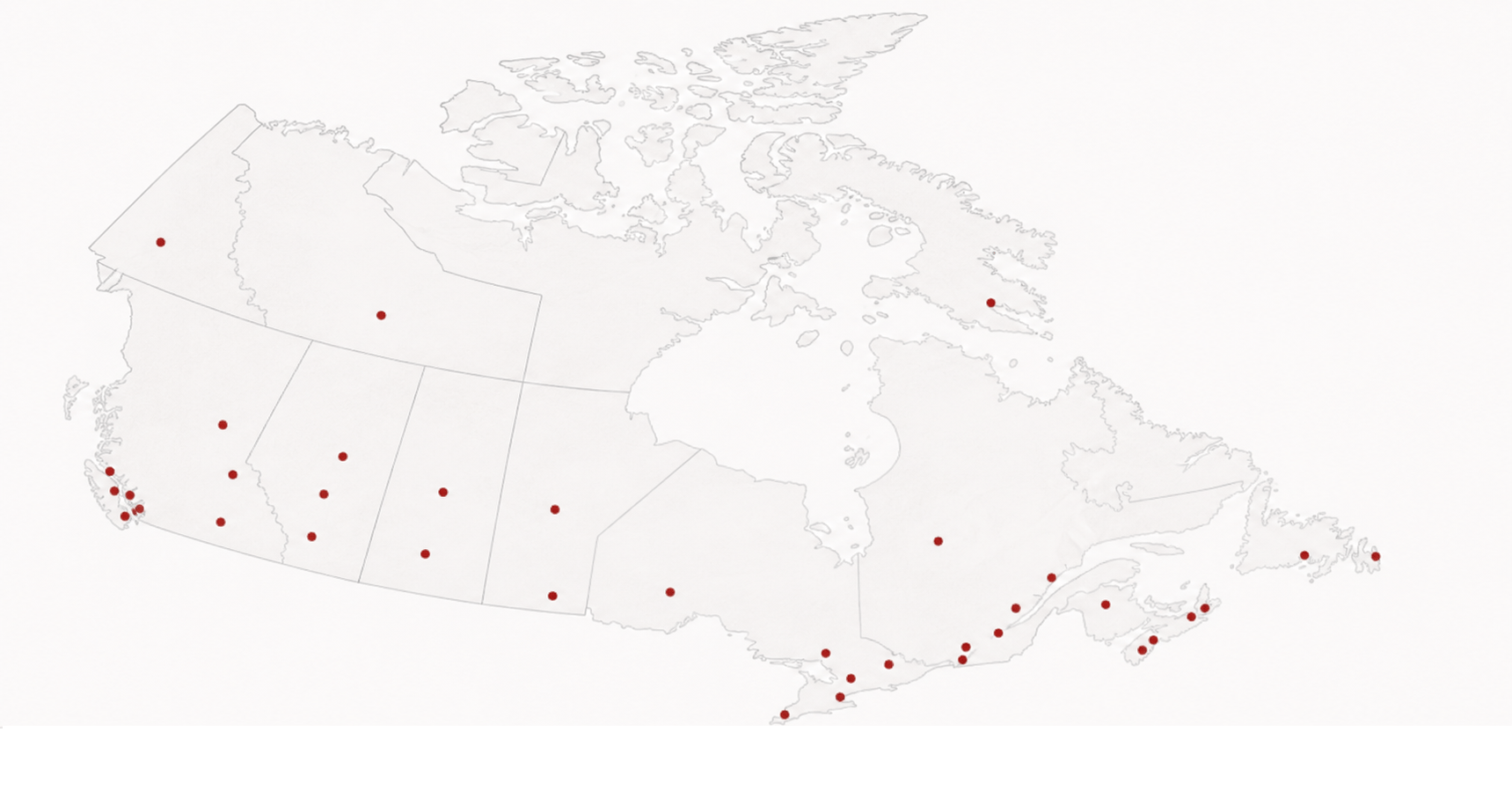 Map of Canada with markers showing vendor locations across every province and territory